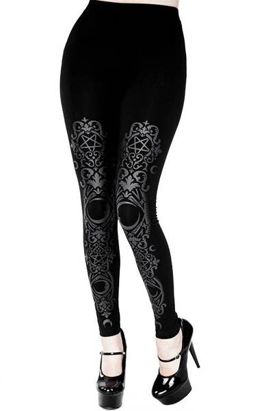DOUBLE CRESCENT VELVET LEGGINGS gothic black leggings - Restyle
